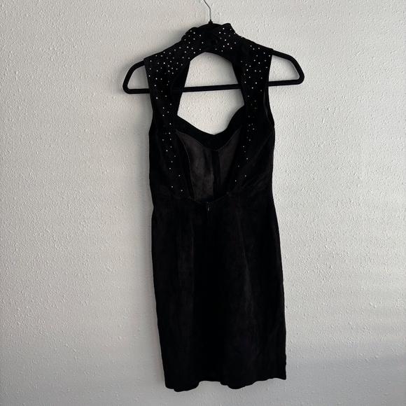 Firenze Santa Barbara Vintage Black Suede Mini Dress with Rhinestones - Picture 5 of 6